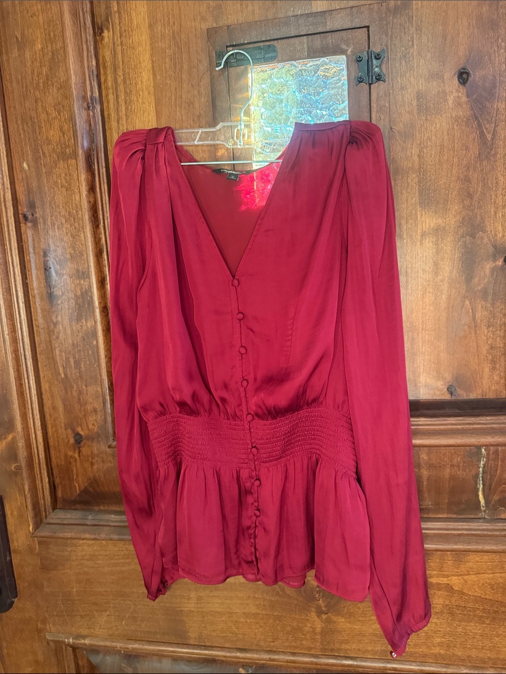 Banana Republic Deep Red V-Neck Button-Front Blouse